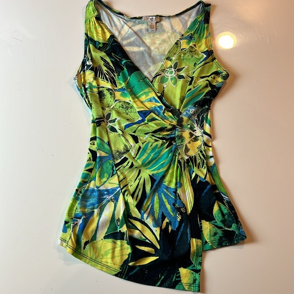 🌴CACHE FLORAL TROPICAL V NECK RUCHED SIDE TOP SIZE SMALL🌺🌴 - Picture 12 of 13
